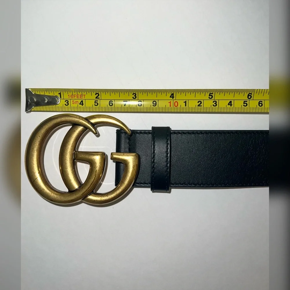 Gucci Black Leather Belt with Gold Double G Buckle